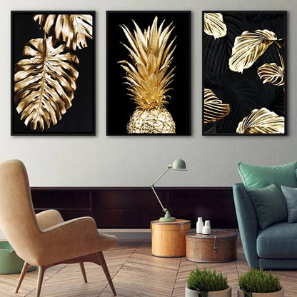 Abstract Golden Plant Leaf Modern Canvas Decoration Painting